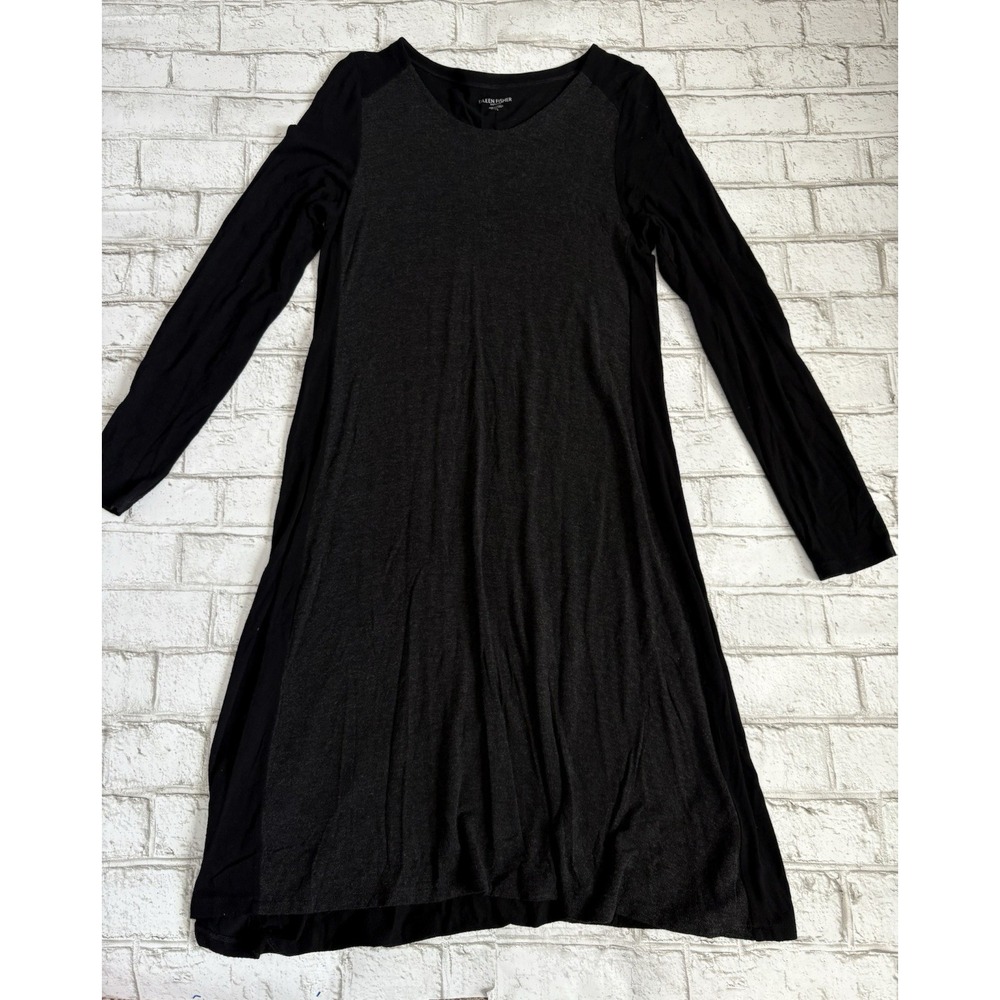 EILEEN FISHER Dress Small Petite‎ Viscose Stretch Melange Colorblock Black Gray